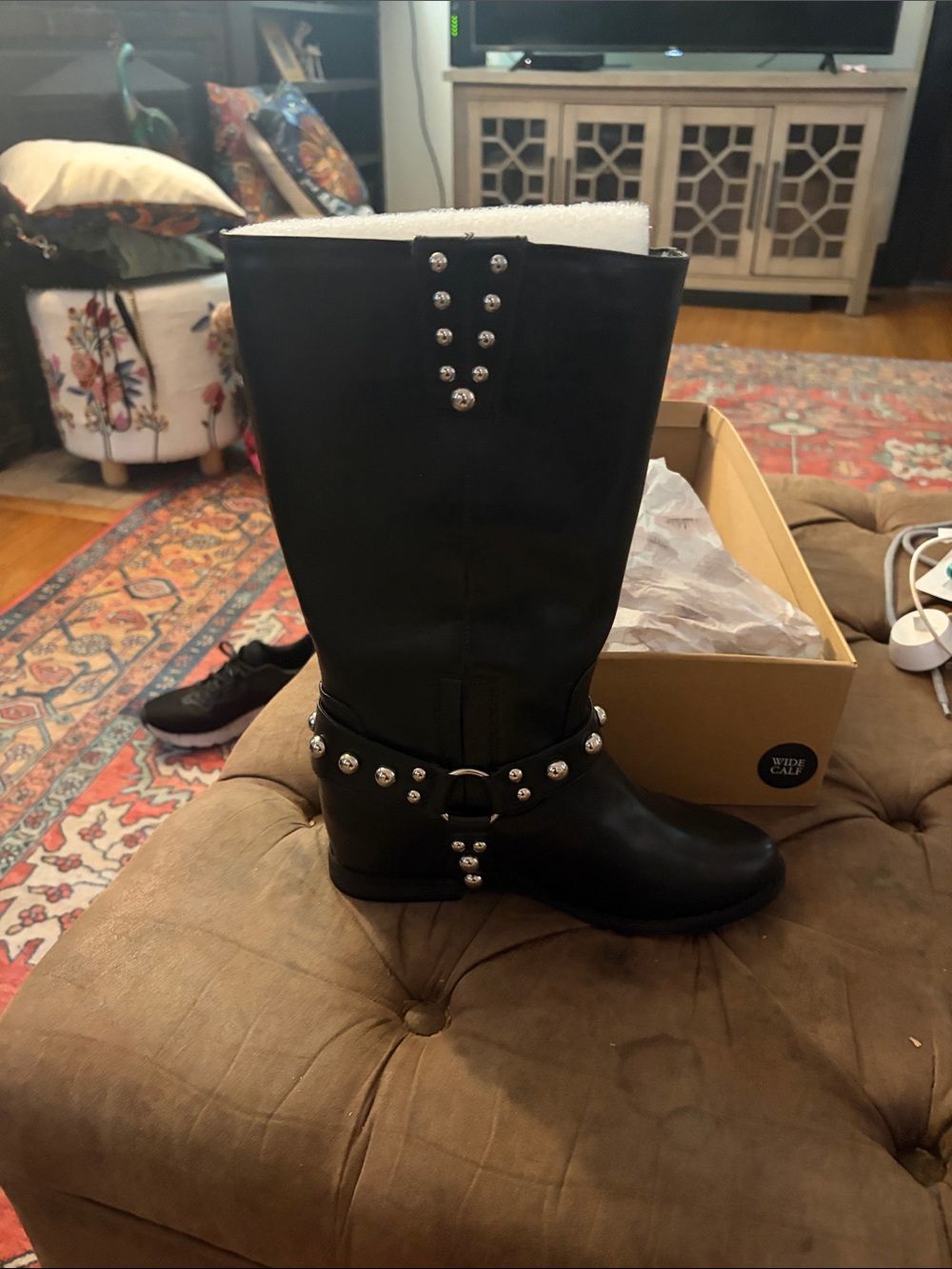 Jessica Simpson Black Studded Mid-Calf Harness Boots